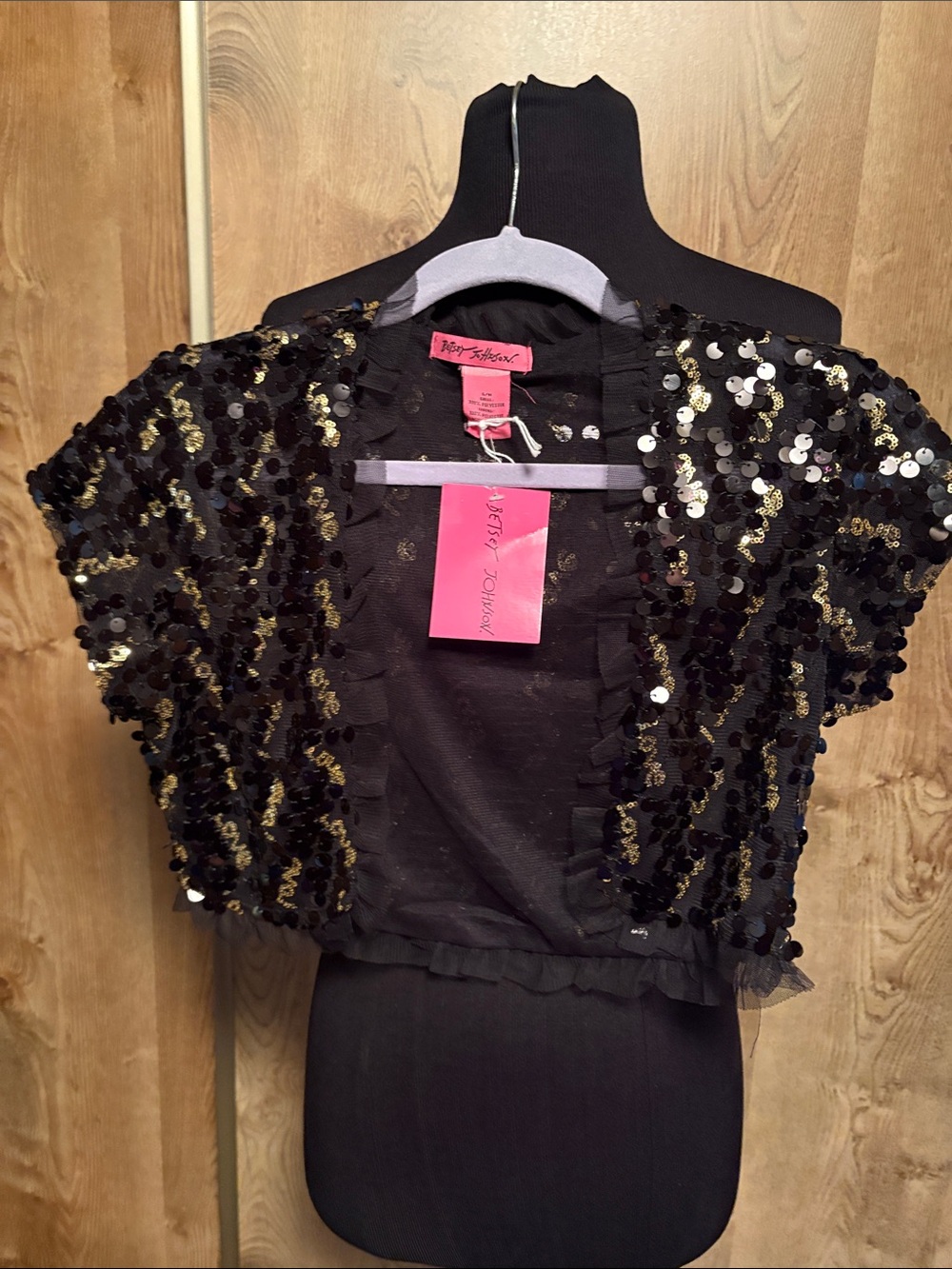 Betsey Johnson Black and Gold Sequin Bolero